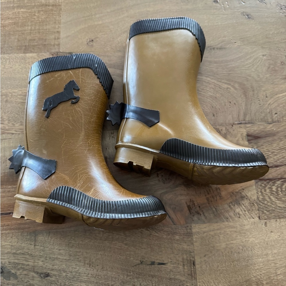 Vintage kids Brown Rubber Rain Boots western horse
